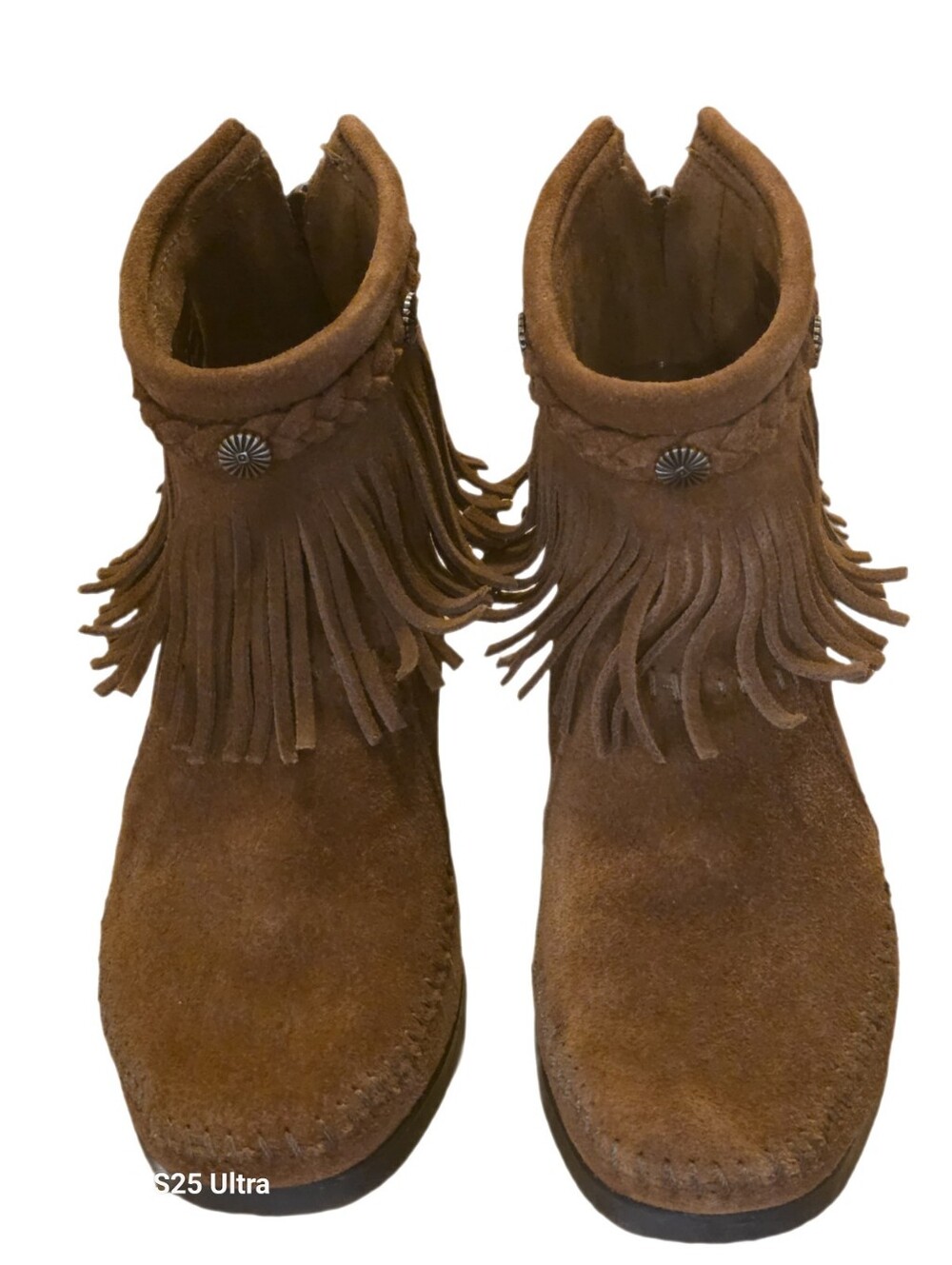 Minnetonka 292 Suede High Top Back Zip Fringe Boots - Women's Size 7